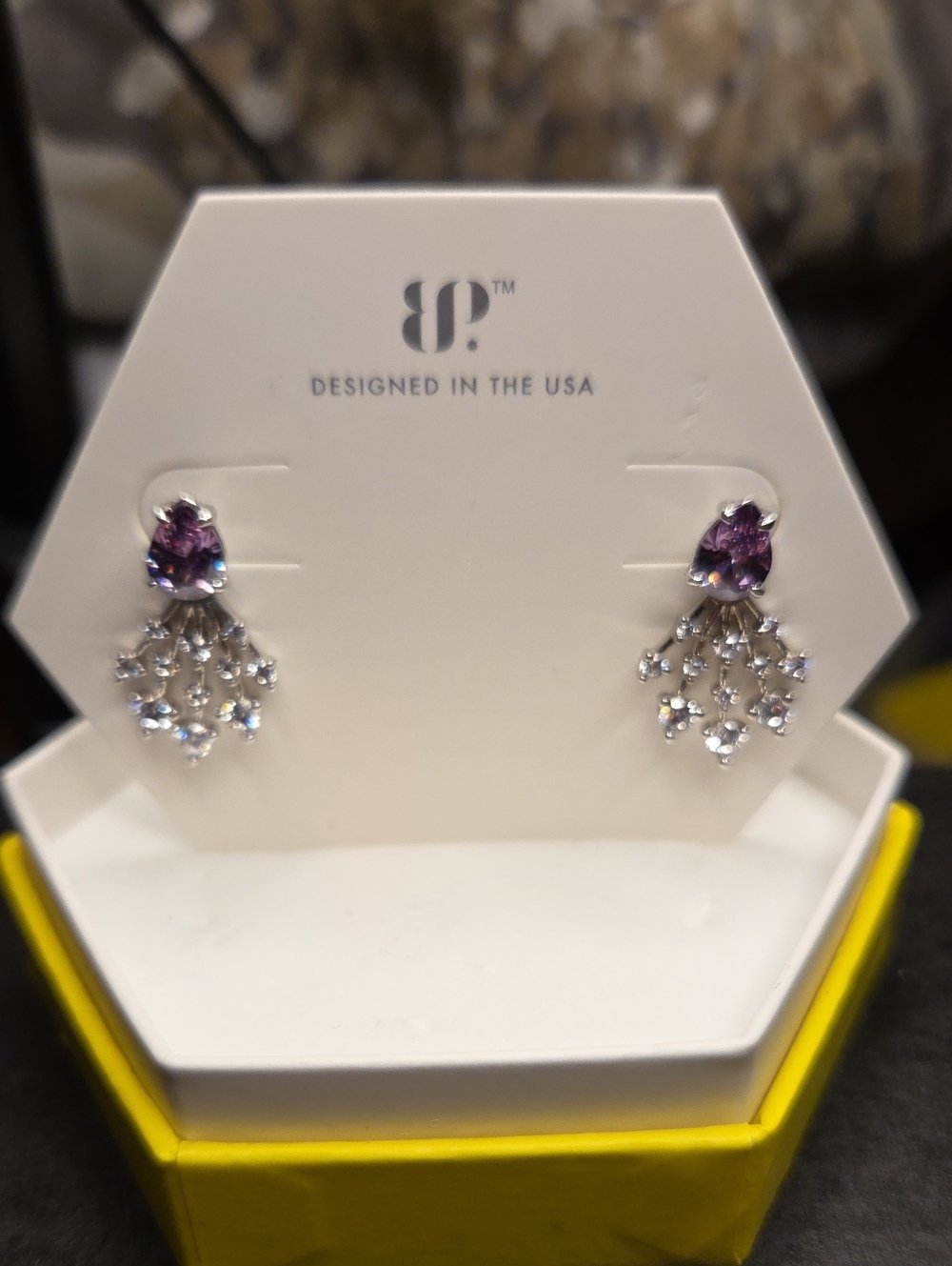 BP™ Purple Crystal Drop Earrings with Silver-Tone Accents